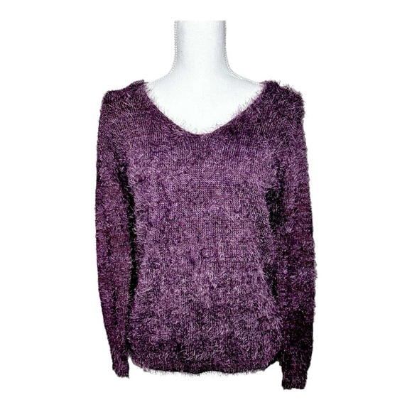 Woven Heart purple eyelash sweater with cross cross back Size S - Picture 1 of 7